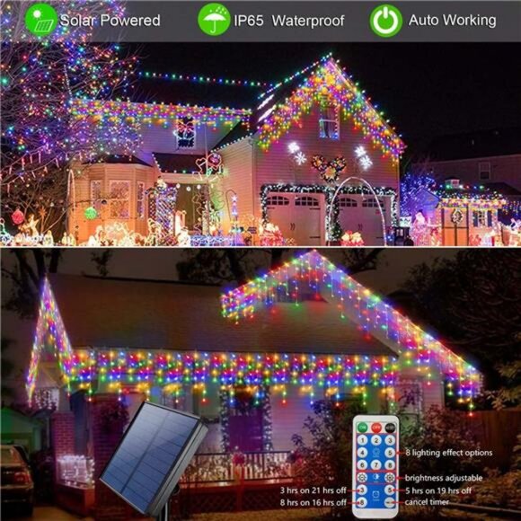 Multi-Color Outdoor LED Icicle Lights, 14.5Ft with 160 LEDs- For Christmas Decor - Picture 2 of 8